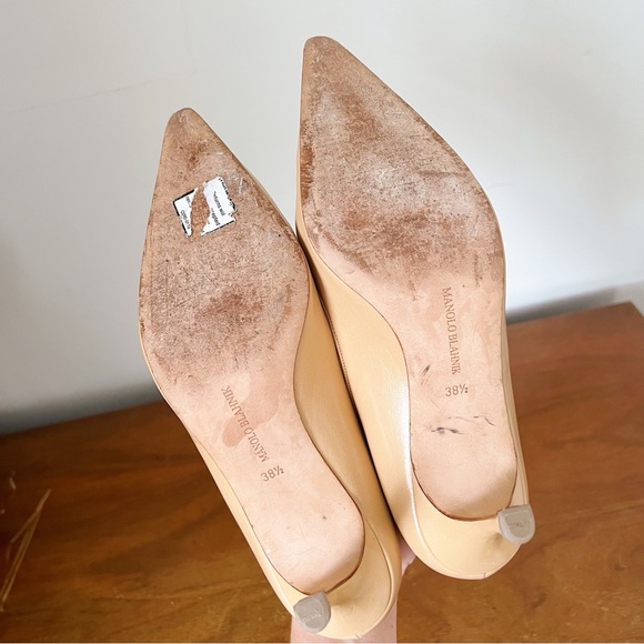 Manolo Blahnik • BB Pumps leather heels nude beige pointed toe mid stiletto - Picture 7 of 8
